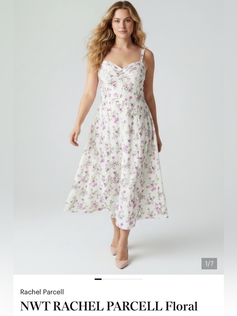 Rachel Parcell White Dress with Lavender Floral Midi